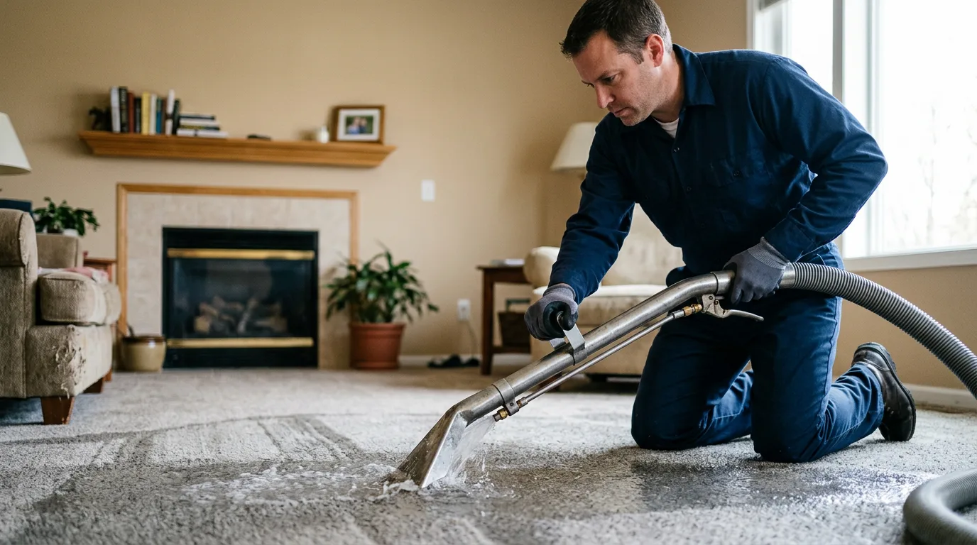 Water damage restoration technician working near Deep River, IA